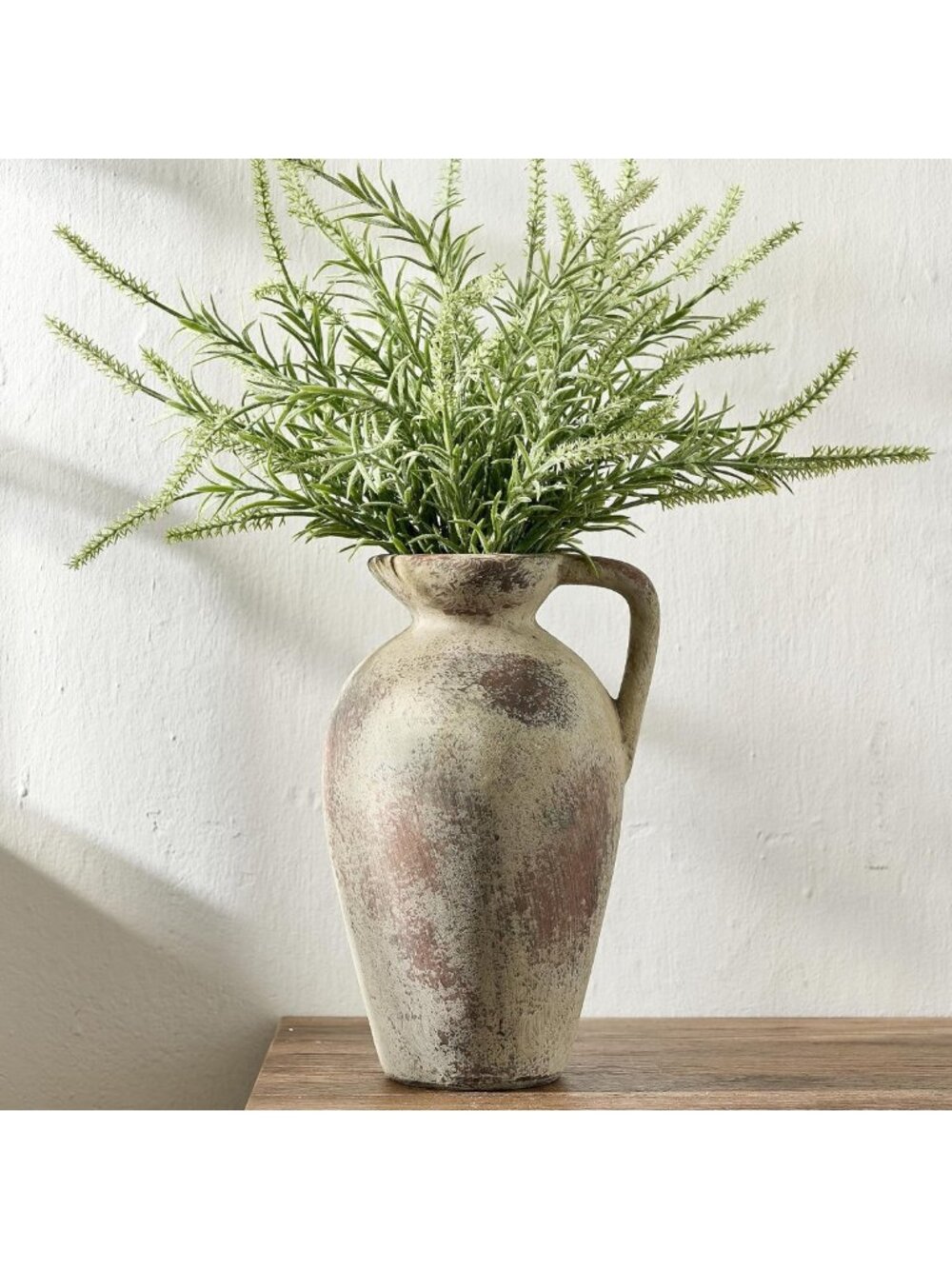 Rustic 9.3" Antique Ceramic Vase with Handle - Farmhouse Decor for Home